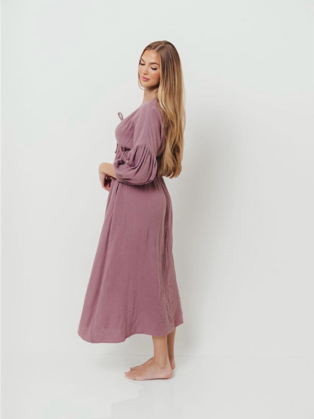 Mauve Puff-Sleeve Maxi Dress